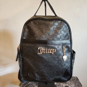 Juicy Couture Black Embossed Mini Backpack with Gold Logo